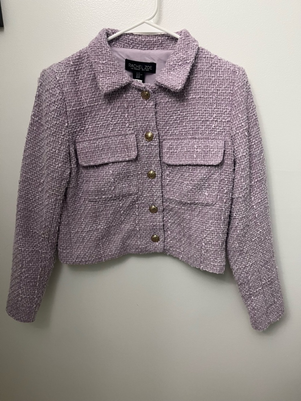 Rachel Zoe Lilac Tweed Cropped Blazer with Gold Buttons